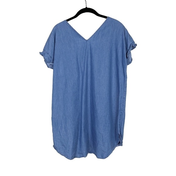 Neiman Marcus Chambray Tencel Double V-Neck Ruffle Cap Sleeve Top Size S - Picture 4 of 6